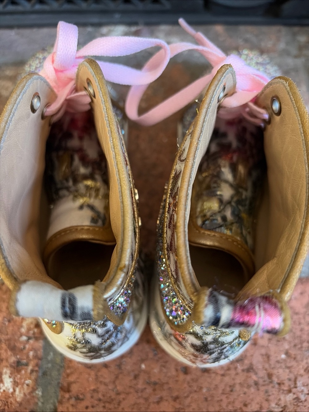 Authentic Christian Louboutin Glitter Floral  High Top Sneakers EU 37.5 US 7.5 - Picture 10 of 11